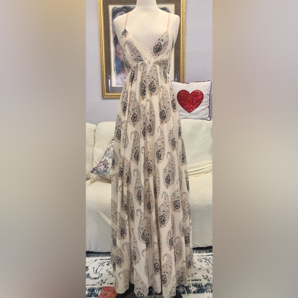Rebecca Taylor boho Cotton Ivory Paisley maxi XS, small-medium  beautiful!